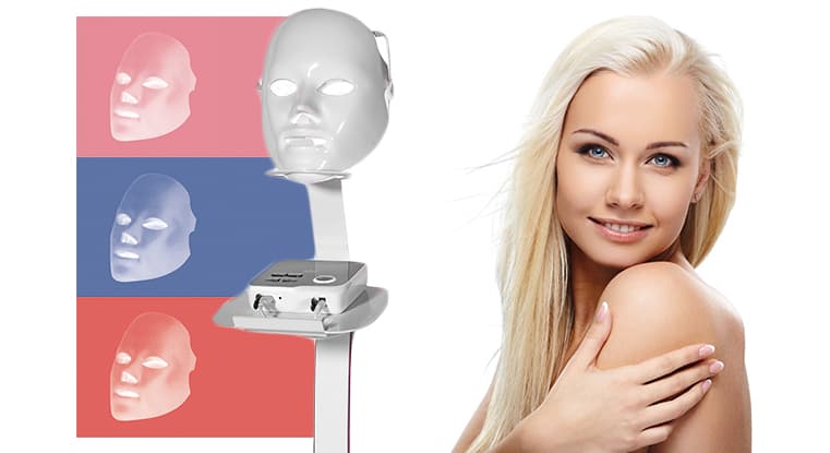 Abbildung der LED Maske und ihrer verschiedenen Lichter